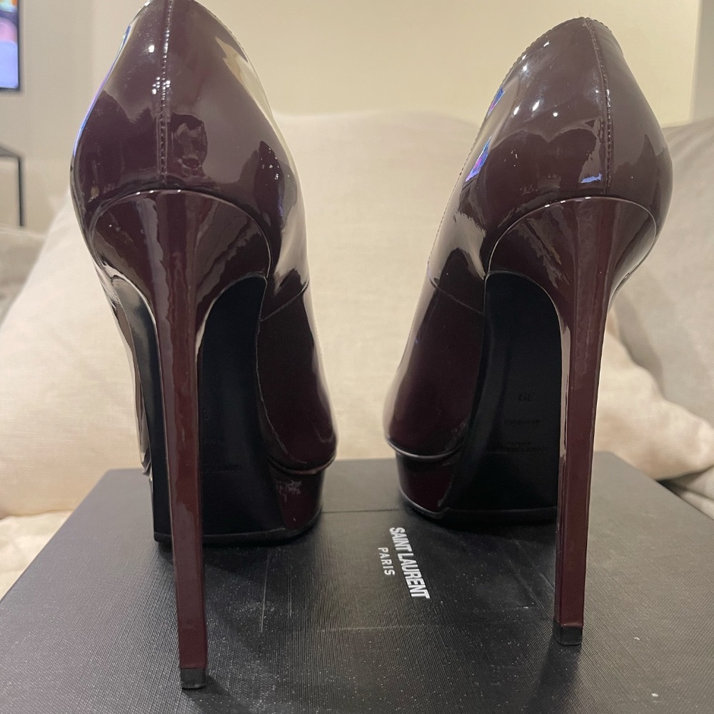 Saint Laurent Dark Burgundy Patent Heels - Picture 3 of 4